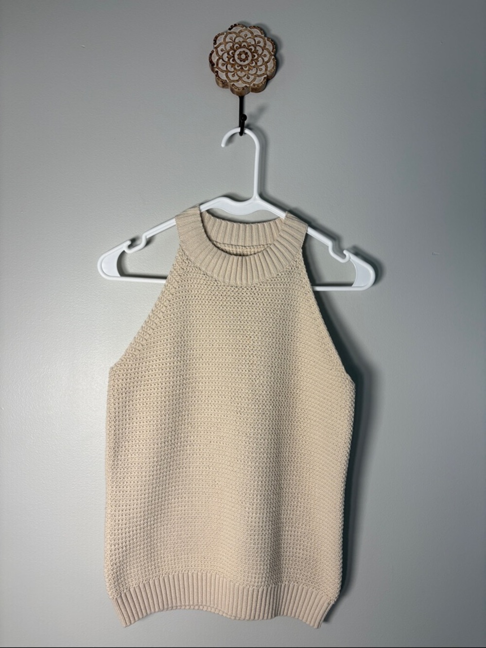 LOFT Cream Ribbed Knit Sweater Tank